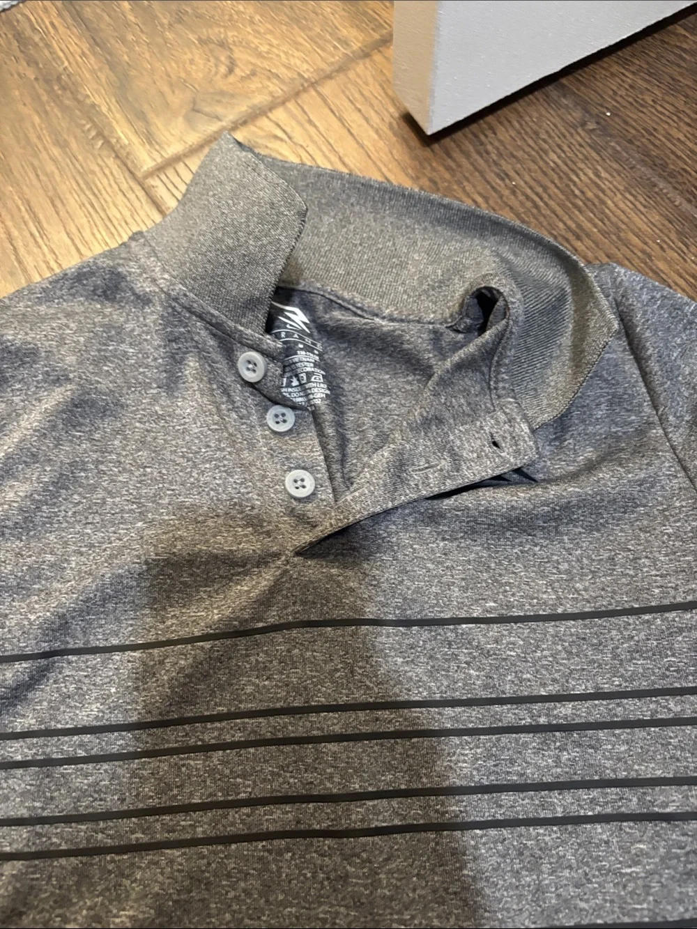 Nike Gray Short-Sleeve Polo with Black and Red Stripes